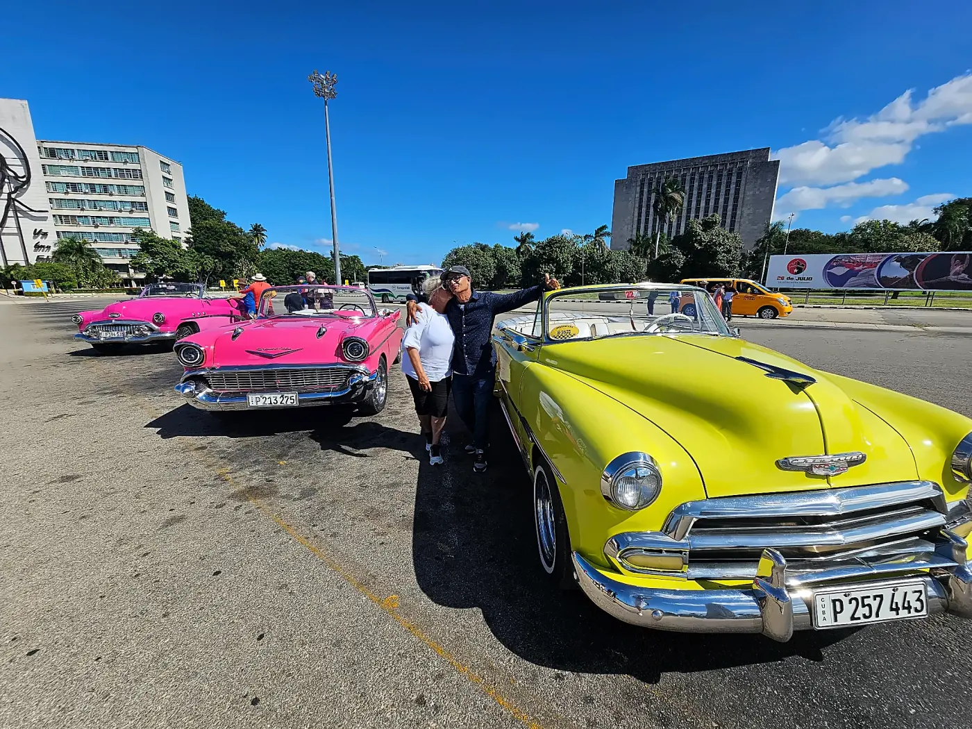 Fifties American cars parked in the Plaza de la Revolución